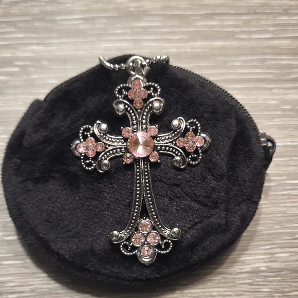 unknown Jewelry - Pink Crystal Cross Pendant Necklace - Women Jewelry